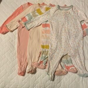 Set of four cloud Island 0 to 3 month bottom to top zipper cotton onesies.
